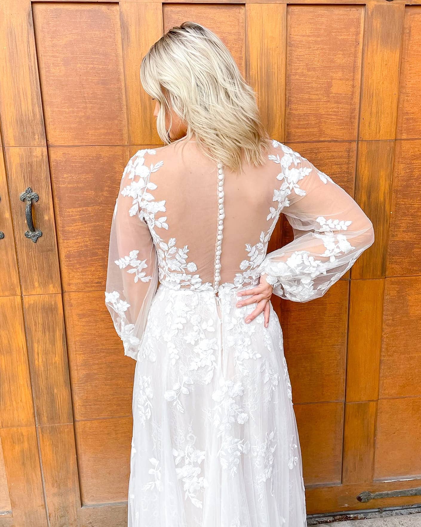 Long Sleeves Lace Wedding Dress A-Line V-Neck - Fashionpara