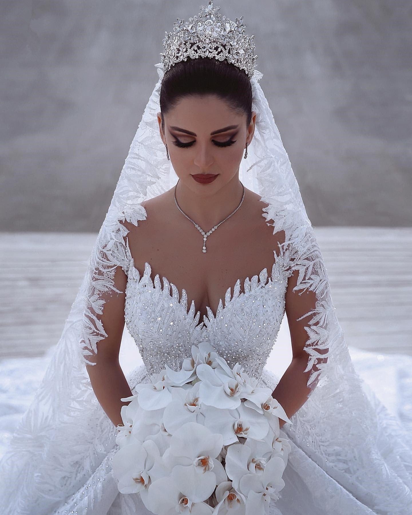 Long Sleeves Lace Wedding Dress Ball Gown - Fashionpara