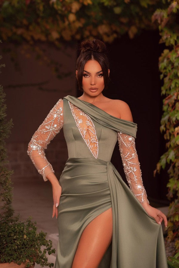 Long Sleeves Mermaid Evening Dress Mermaid High Split - Fashionpara