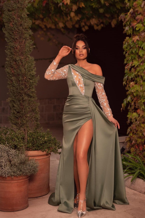 Long Sleeves Mermaid Evening Dress Mermaid High Split - Fashionpara