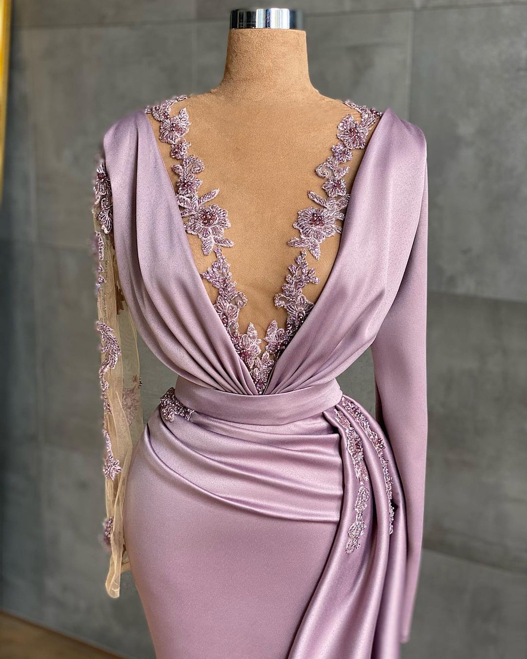 Long Sleeves Mermaid Evening Dress With Lace - Fashionpara