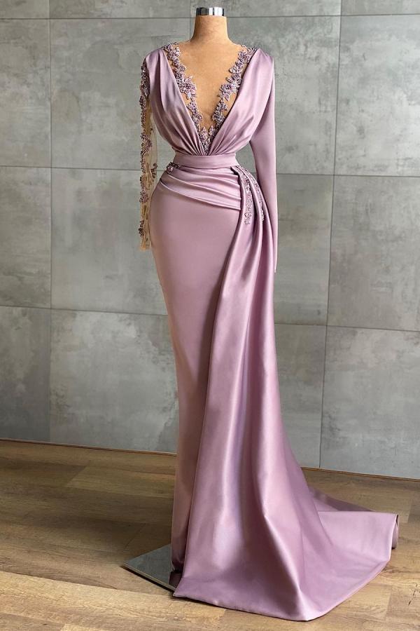 Long Sleeves Mermaid Evening Dress With Lace - Fashionpara