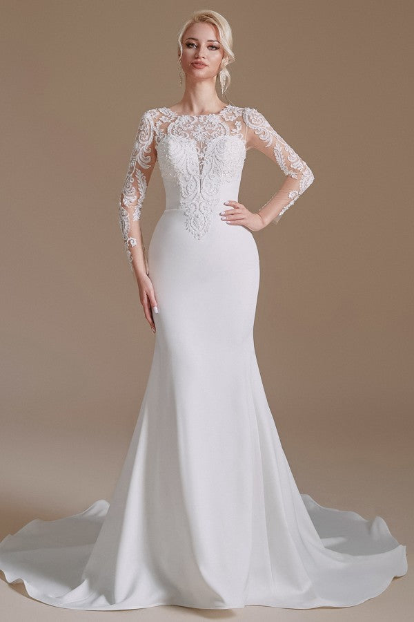 Long Sleeves Mermaid Lace Wedding Dress - Fashionpara