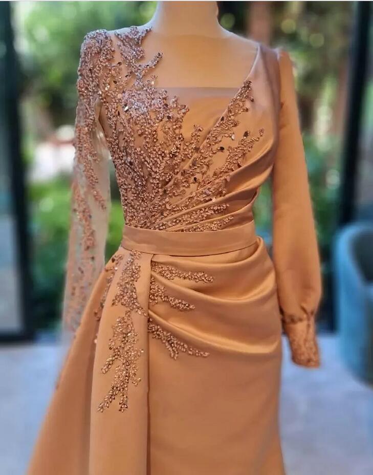 Long Sleeves Mermaid Prom Dress With Beadings - Fashionpara