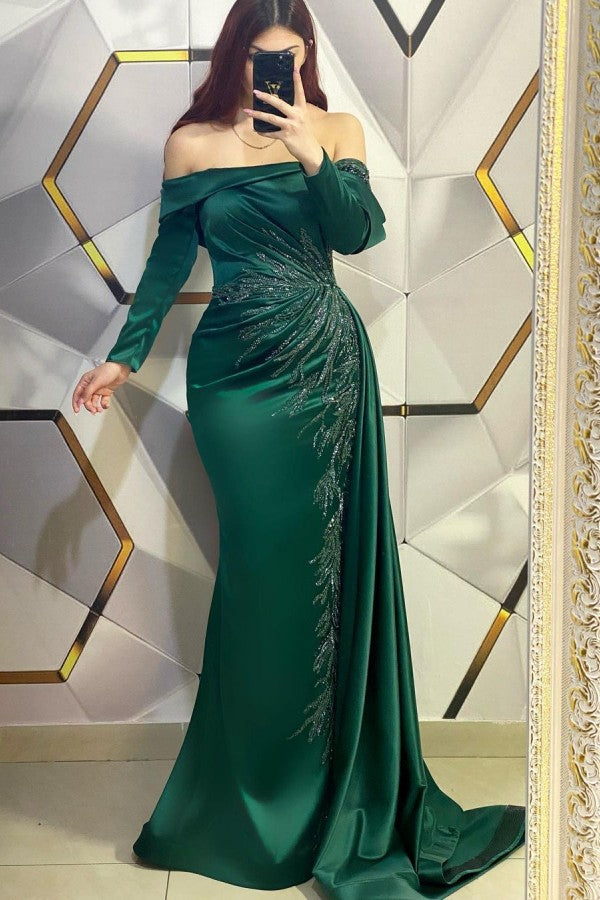 Long Sleeves Off-the-Shoulder Prom Dress Mermaid Long - Fashionpara