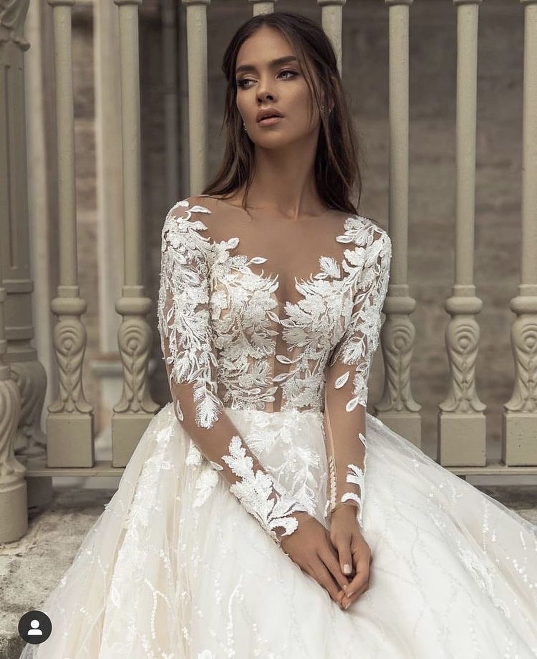 Long Sleeves Wedding Dress Princess With Lace Appliques - Fashionpara