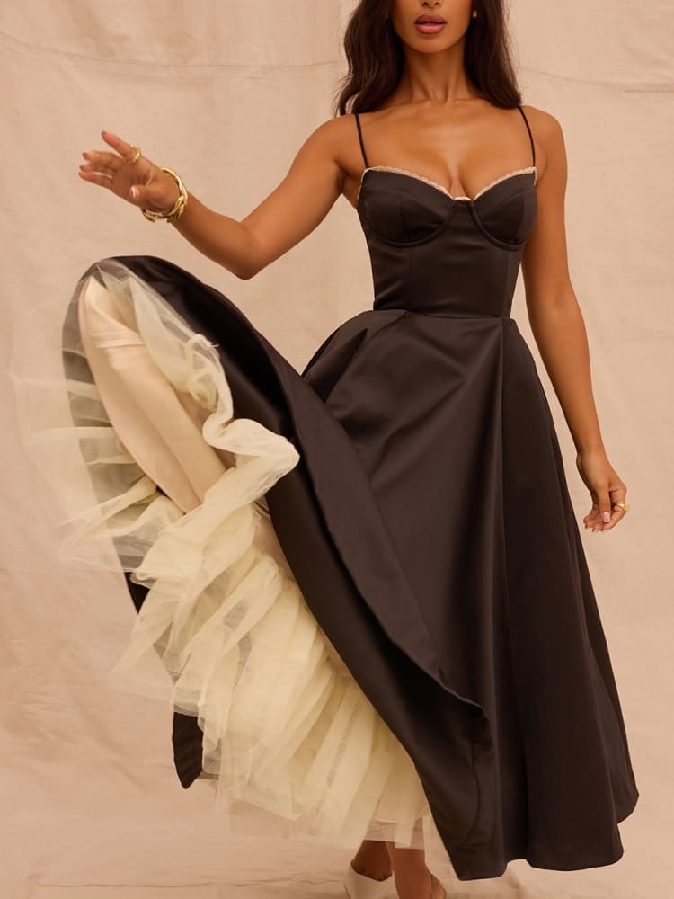 Black Tulle Midi Dress - View 5
