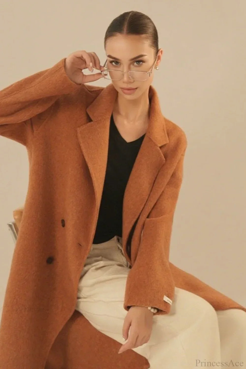 Loose Mid-Length Slouchy Korean Wool Overcoat Orange / XS