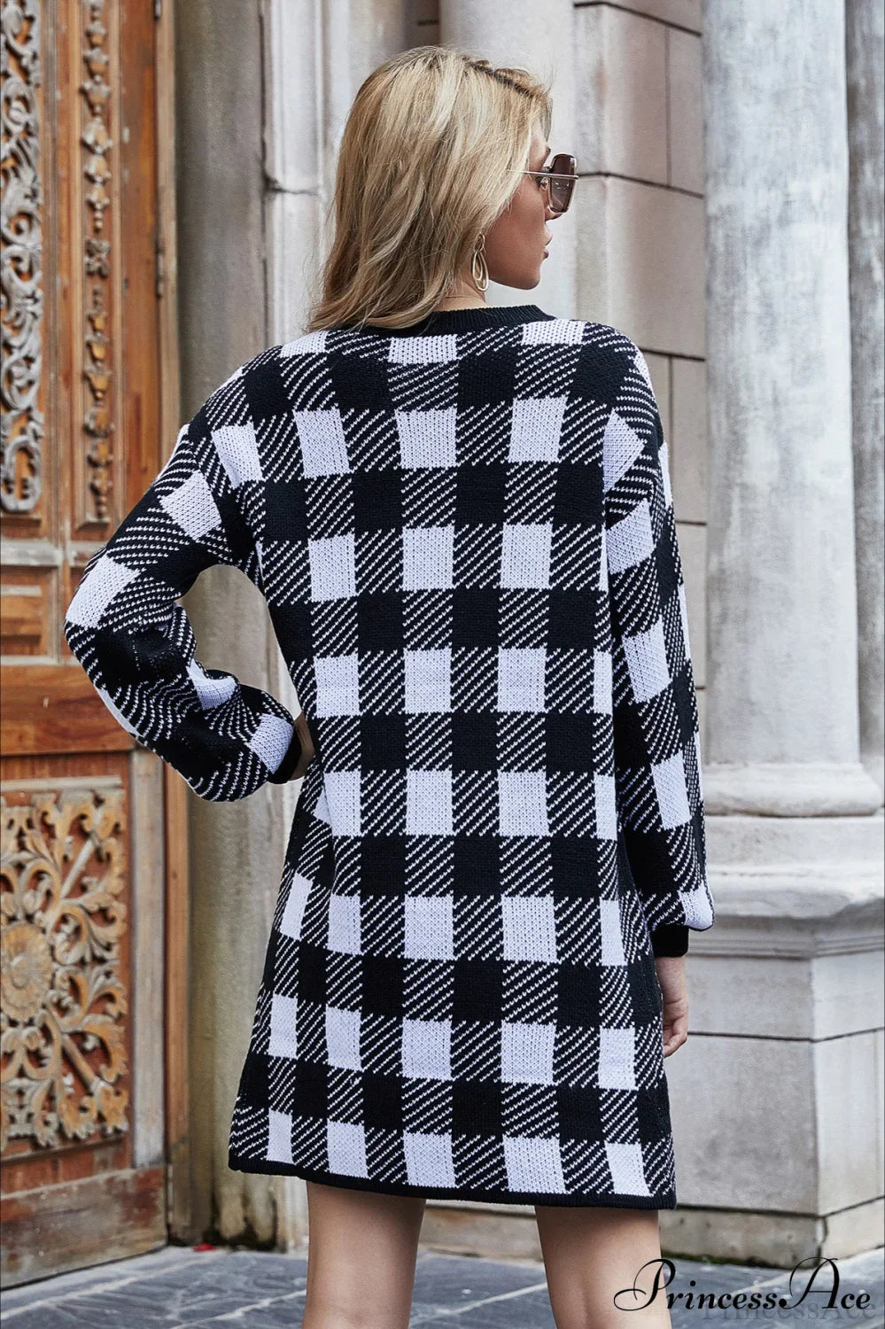 PrincessAce Plus Size Color Block Plaid Sweater for Comfort