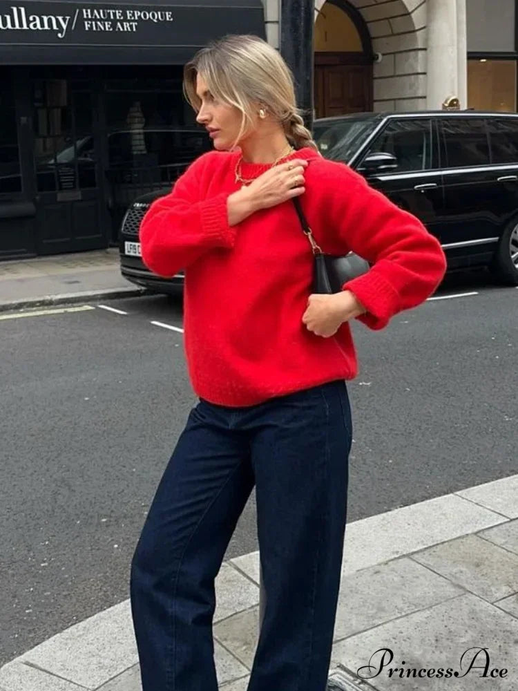 Loose Round Neck Retro Long Sleeve Knitted Pullover Christmas Sweater