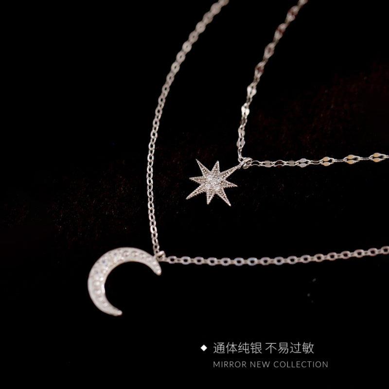 KittenAlarm - Lottie 2-piece Sterling Silver Star Moon Necklace