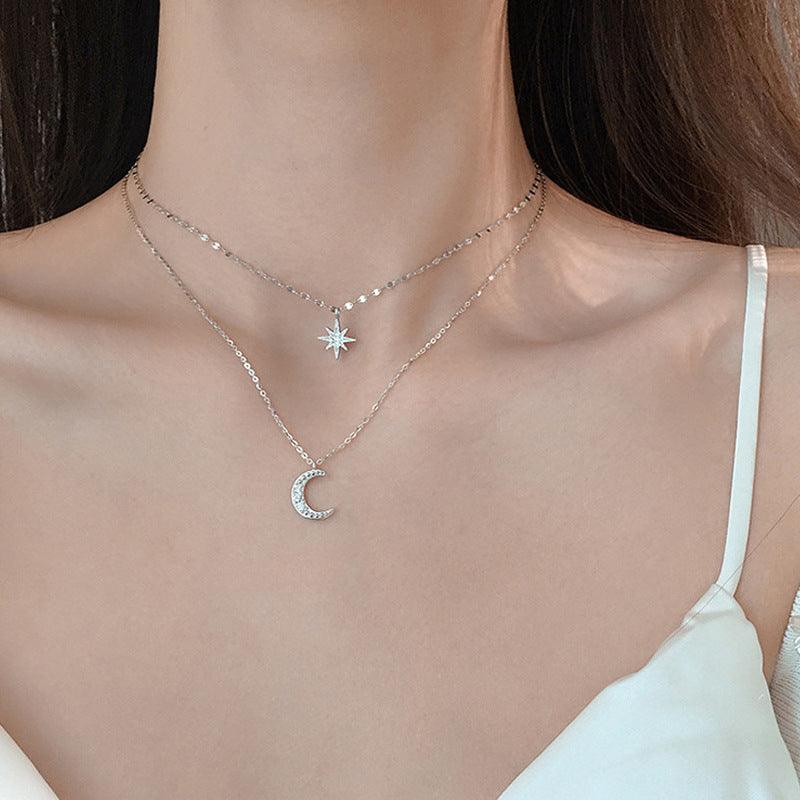 KittenAlarm - Lottie 2-piece Sterling Silver Star Moon Necklace
