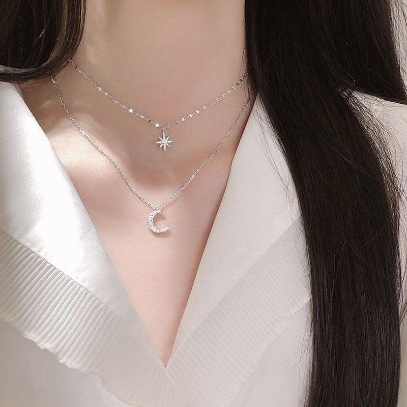 KittenAlarm - Lottie 2-piece Sterling Silver Star Moon Necklace