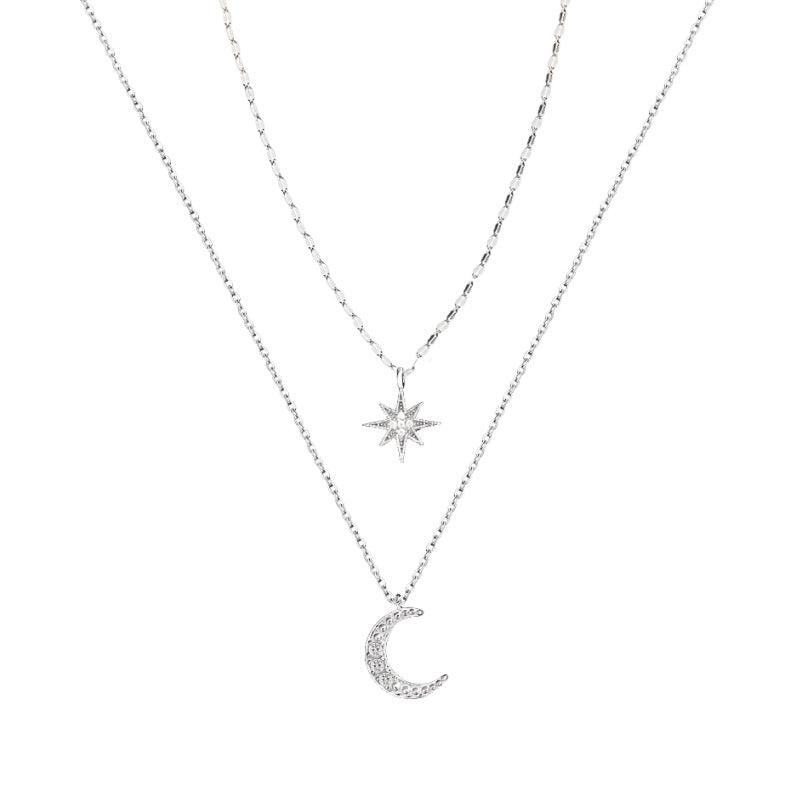 KittenAlarm - Lottie 2-piece Sterling Silver Star Moon Necklace