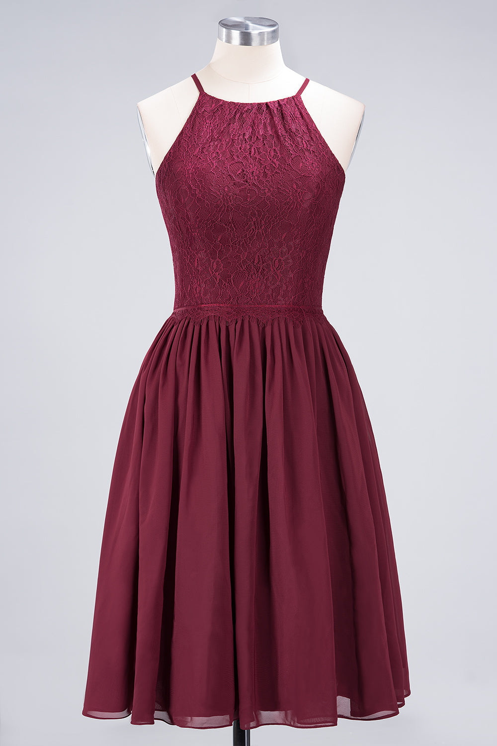Lovely Burgundy Lace Short Bridesmaid Dresses With Spaghetti-Straps