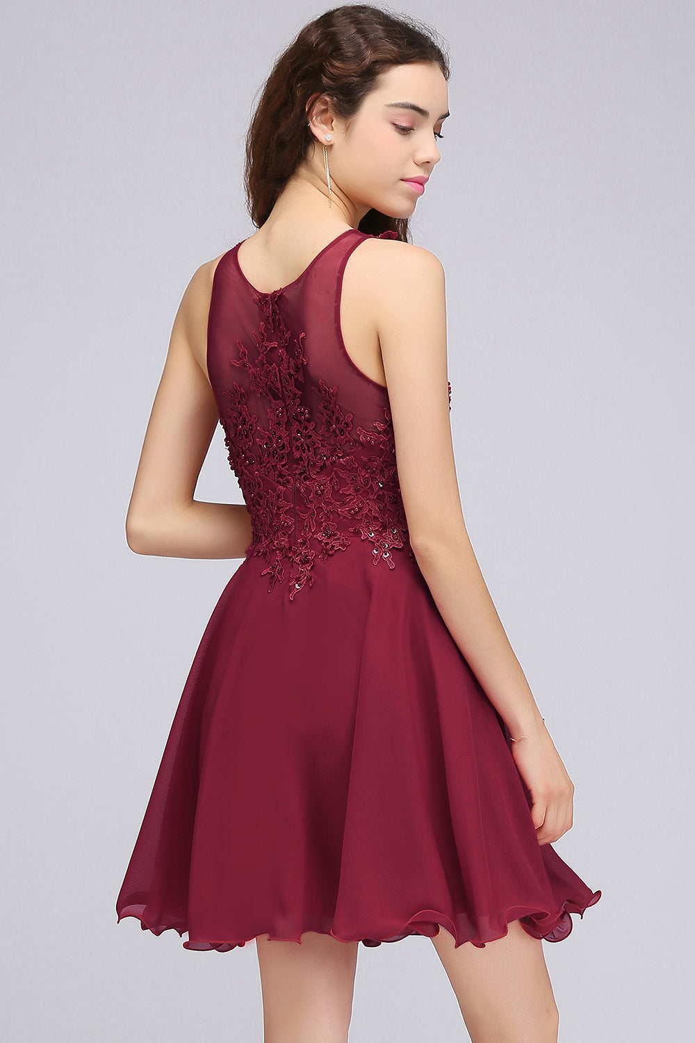 Lovely Lace Short Burgundy Bridesmaid Dresses with Appliques - Fashionpara