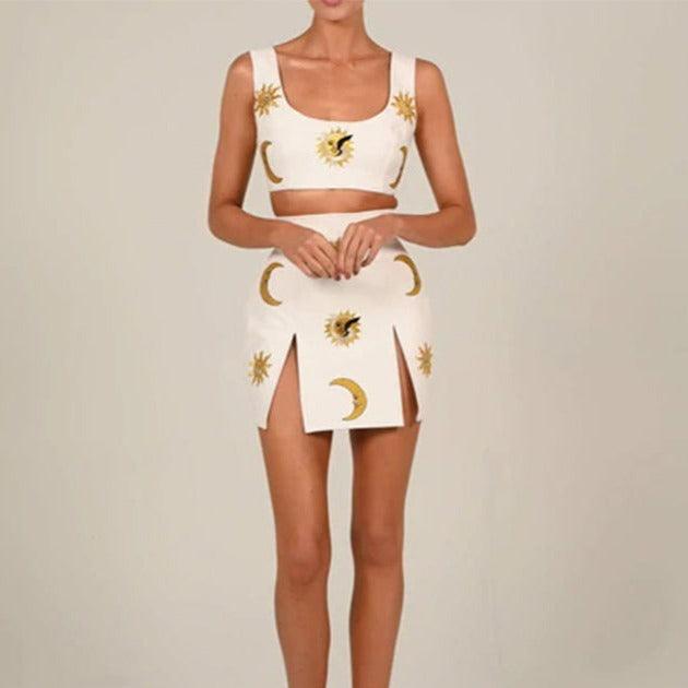 KittenAlarm - Luetta Crop Top & Slit Hem Mini Skirt Set