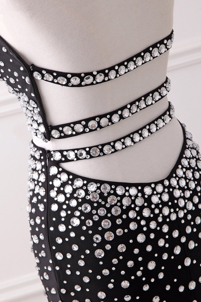 Luxury Chiffon Halter Sleeveless Beadings Prom Dresses with Front Slit - Fashionpara