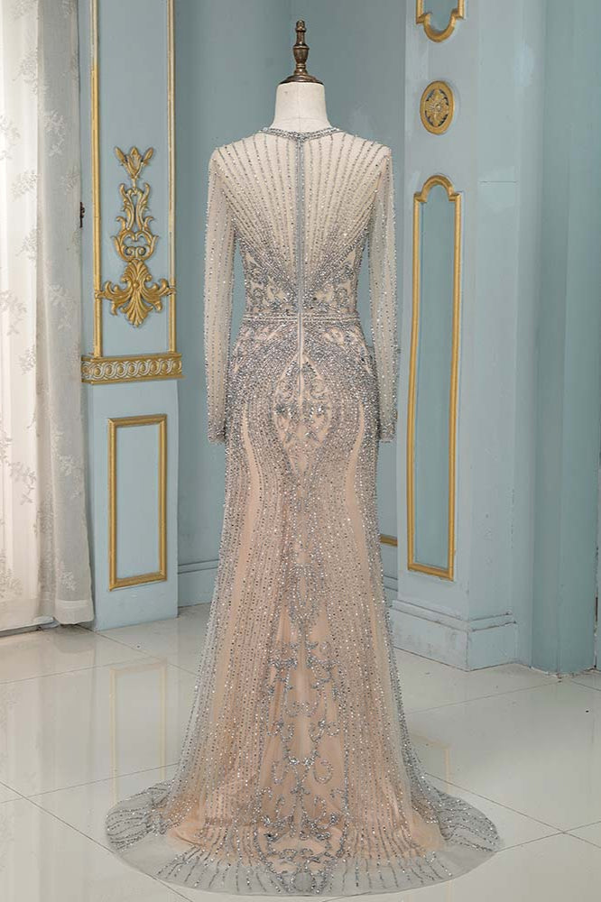 Luxury Jewel Long Sleeves Long Prom Dresses with Beadings - Fashionpara