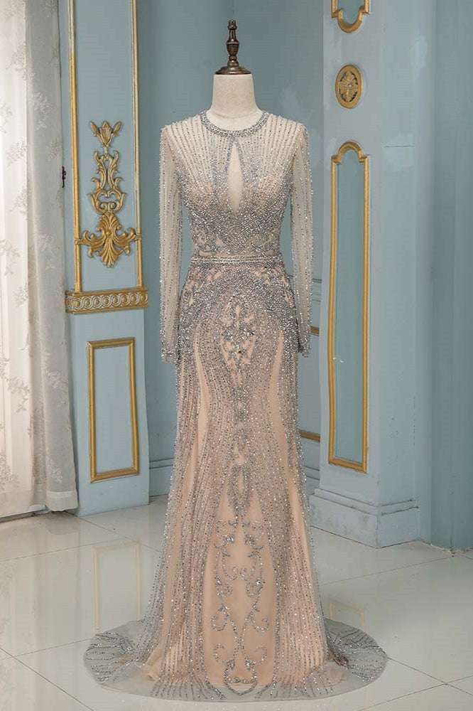 Luxury Jewel Long Sleeves Long Prom Dresses with Beadings - Fashionpara