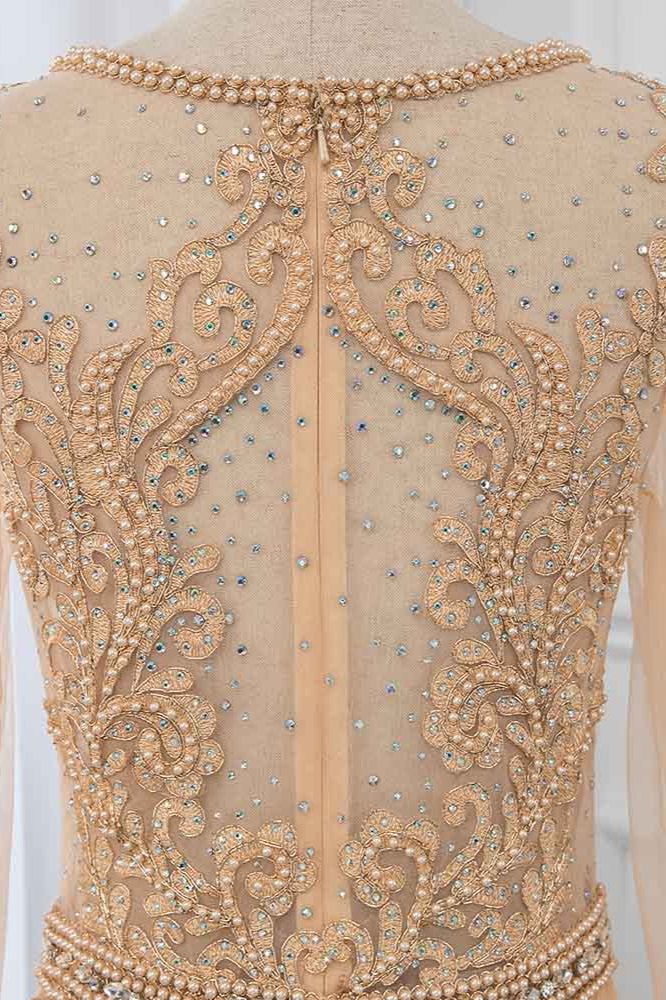 Luxury Jewel Long Sleeves Mermaid Prom Dresses with Rhinestone Appliques - Fashionpara