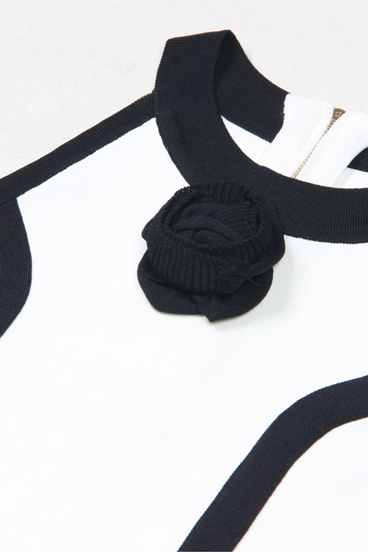 Rosedress Black and White Rosette Mini Dress for Elegance