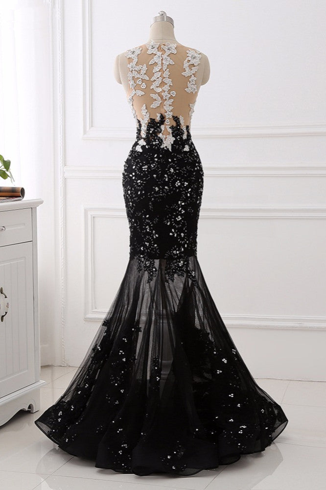 Luxury Tulle Jewel Appliques Mermaid Prom Dresses with Rhinestone - Fashionpara
