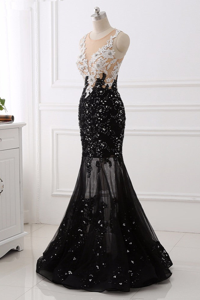Luxury Tulle Jewel Appliques Mermaid Prom Dresses with Rhinestone - Fashionpara