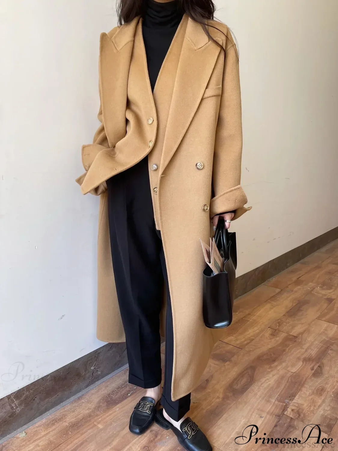 Luxury Wool Cashmere Double-Sided Overcoat Camel / One Size