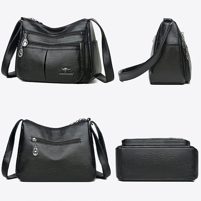 Bag Faux Crossbody Leather - Shoulder Multi-Pocket