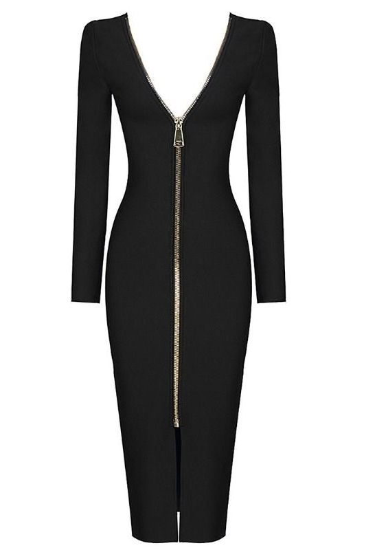 Lyn Long Sleeve Bandage Dress - Classic Black - Fashionpara