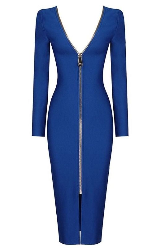 Lyn Long Sleeve Bandage Dress - Royal Blue - Fashionpara