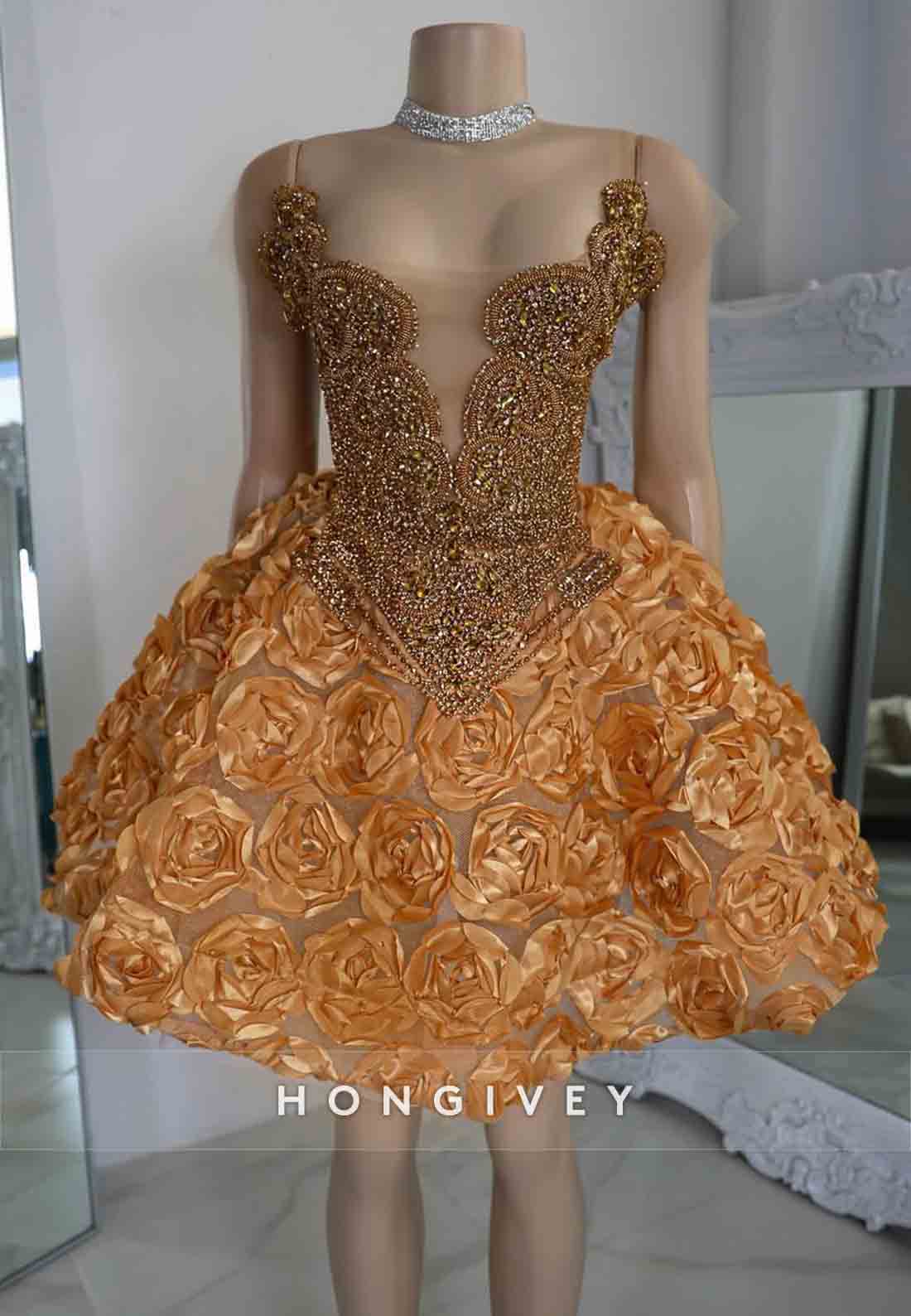 Ball Gown Flowers Beading Scalloped Neck Short Homecoming Dresses