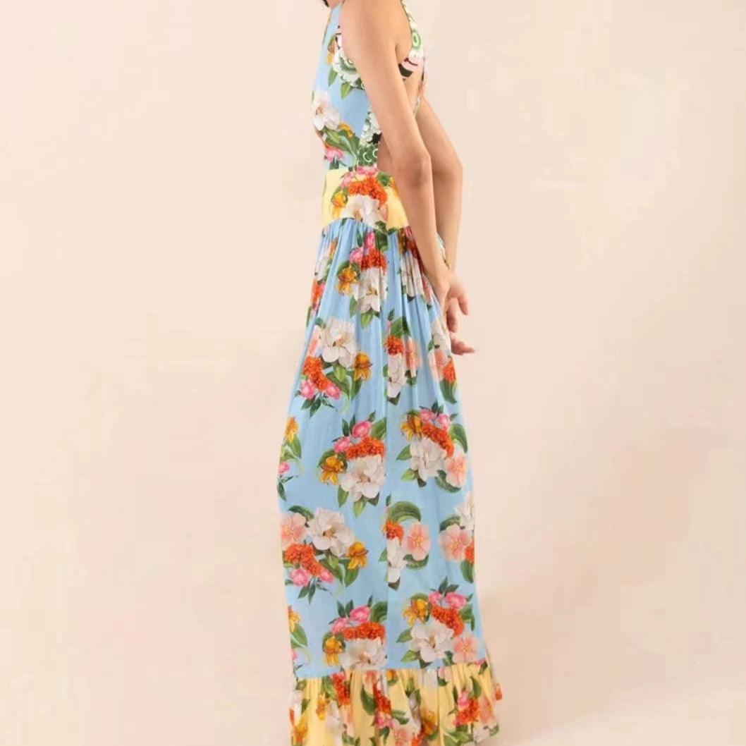 KittenAlarm - Mackenzie Sleeveless Pleated Hem Floral Maxi Dress