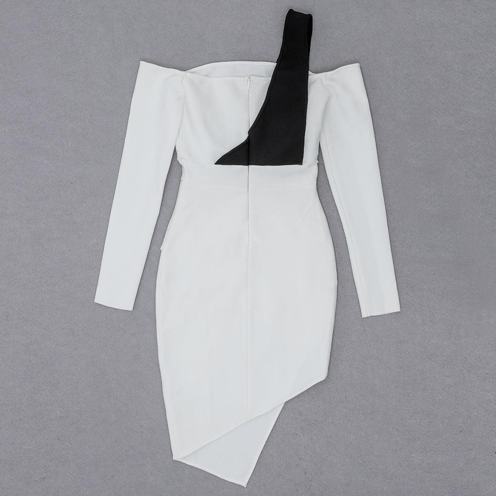 Colorblock One Shoulder Long Sleeve Bodycon Mini Dress