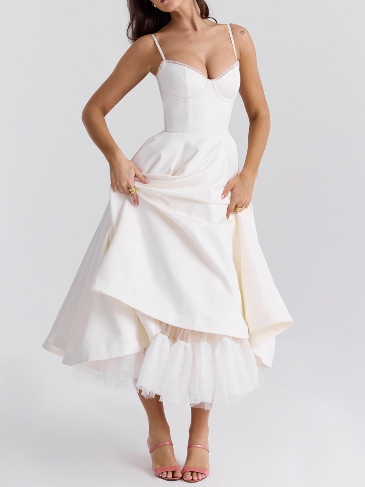 White Tulle Midi Dress - View 4