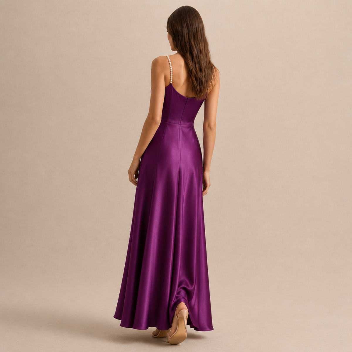 Cowl Neck Pearl Strap Satin Maxi Dress 23