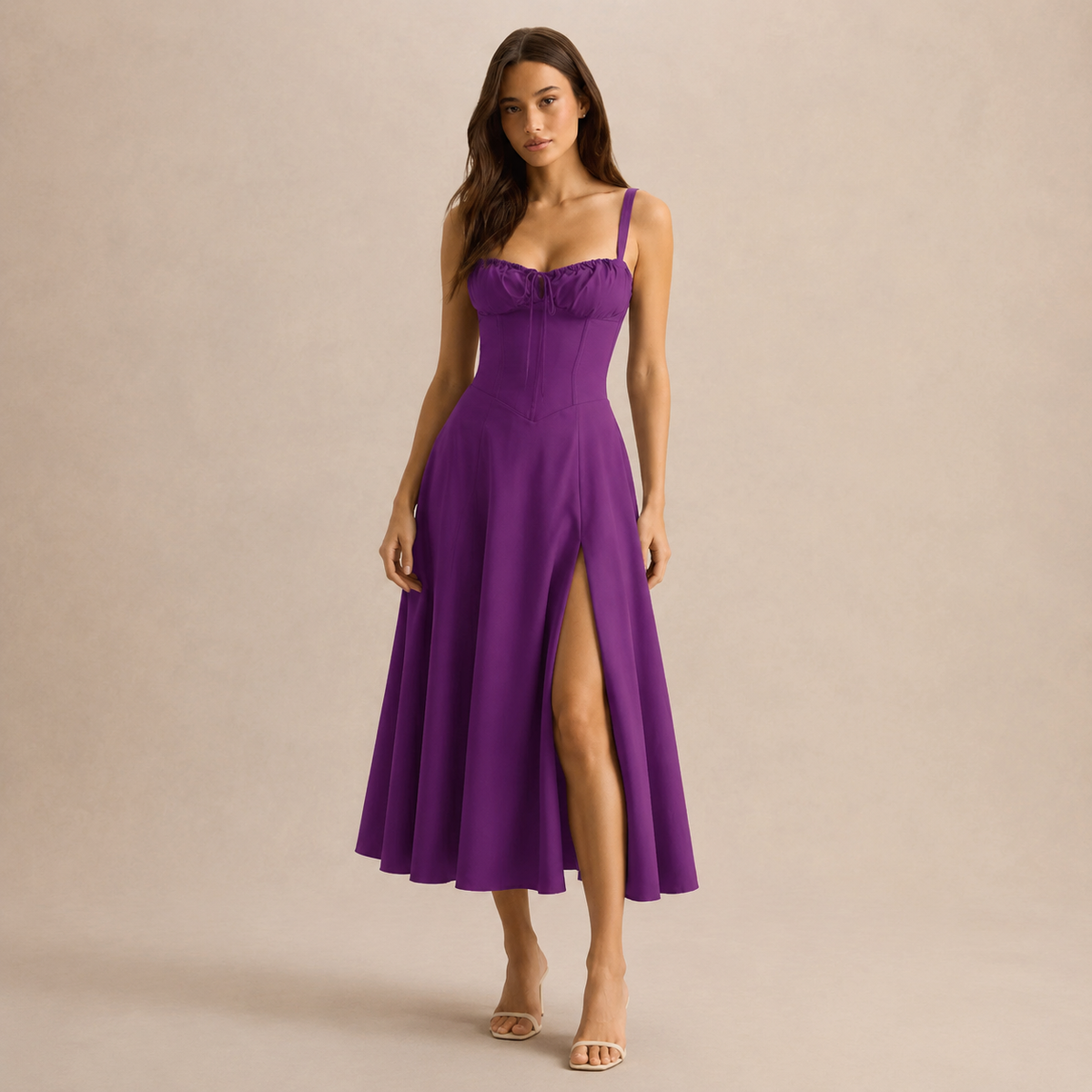 Sweetheart Neck Corset Bodice High Split Maxi Dress 17