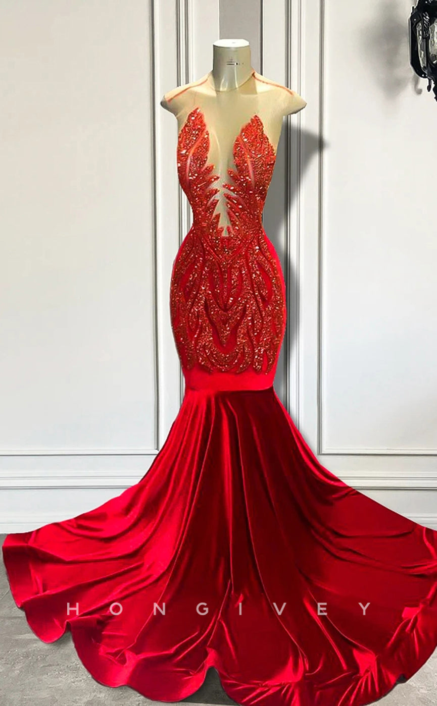 L2894 - Casual Round Round Beaded Appliques Party Prom Evening Dress For Black Women - Fashionpara