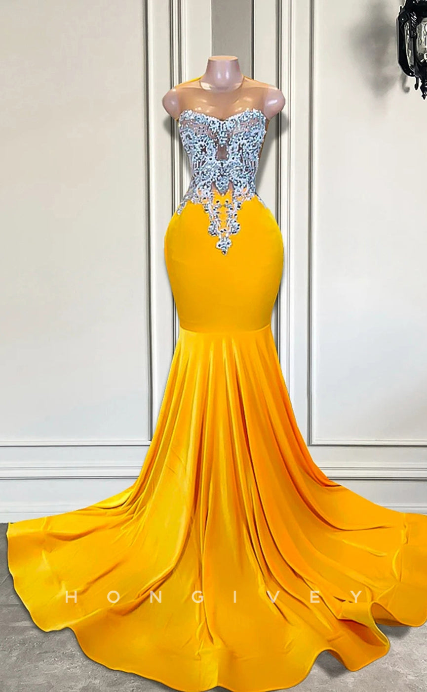 L2904 - Chic Beaded Appliques Trumpet Party Prom Evening Dress For Black Women - Fashionpara