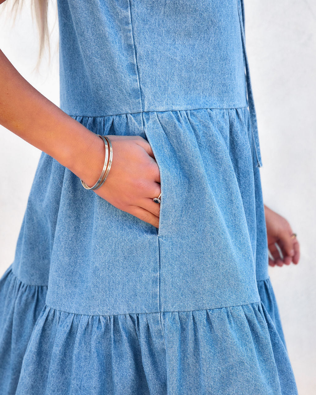 Denim Sleeveless Tiered Mini Dress