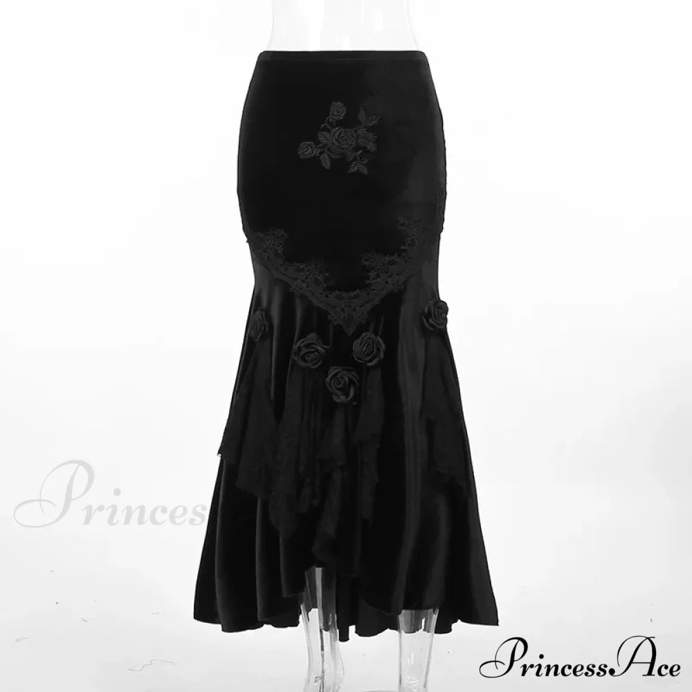 Mall Goth Velvet Fishtail Women Vintage Jacquard Hip Wrap Fairy Grunge Victorian Ladies Steamlong