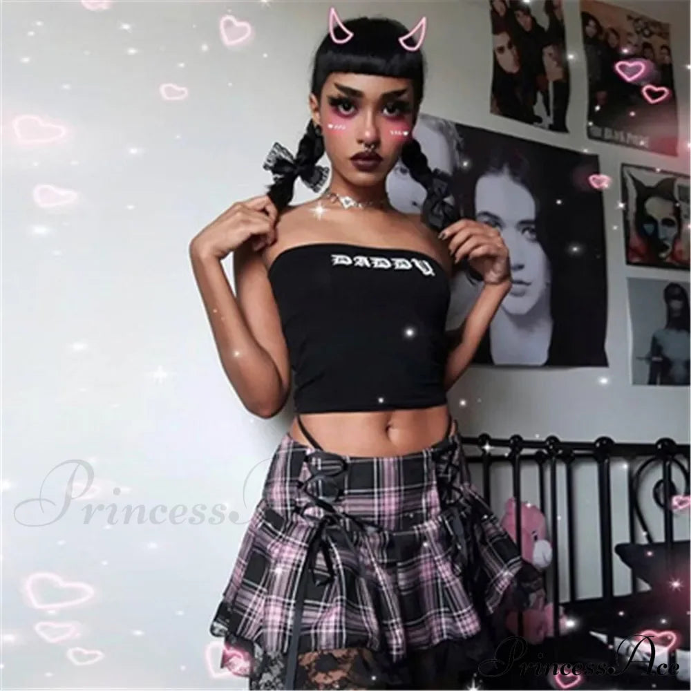 Mall Gothic Grunge Summer Mini Women Y2K Vintage Lace Harajuku Streetwear High Waist Bandage Sexy Skirt