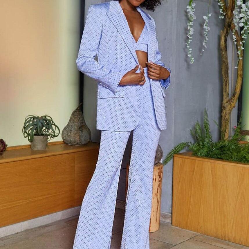 KittenAlarm - Margie Three Piece Bralette & Blazer Top With Long Pants