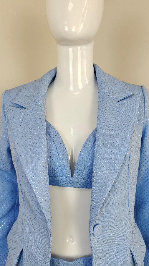 KittenAlarm - Margie Three Piece Bralette & Blazer Top With Long Pants