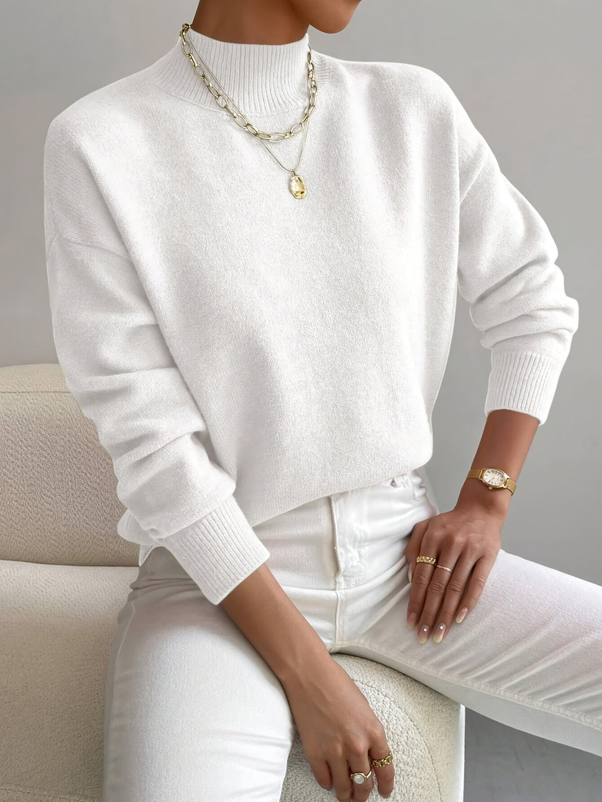 Mock Neck Long Sleeve Knit Sweater 2
