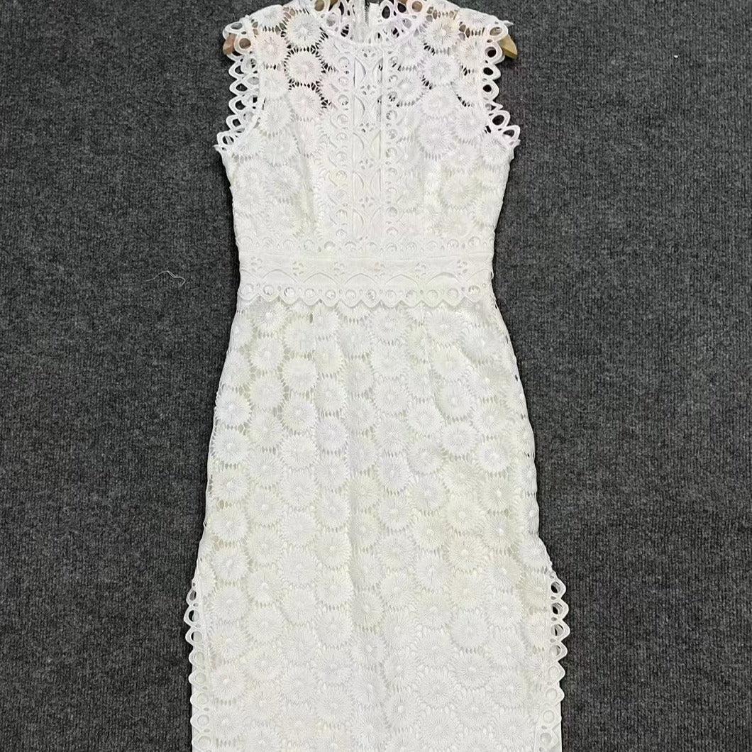 KittenAlarm - Maribel Sleeveless Round Neck Embroidered Maxi Dress
