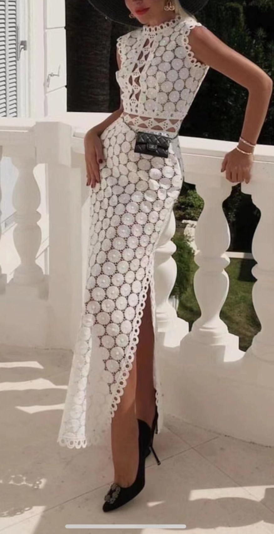 KittenAlarm - Maribel Sleeveless Round Neck Embroidered Maxi Dress