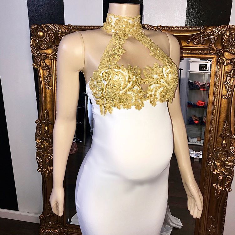 Maternity Halter Sleeveless Mermaid Prom Dress With Appliques - Fashionpara