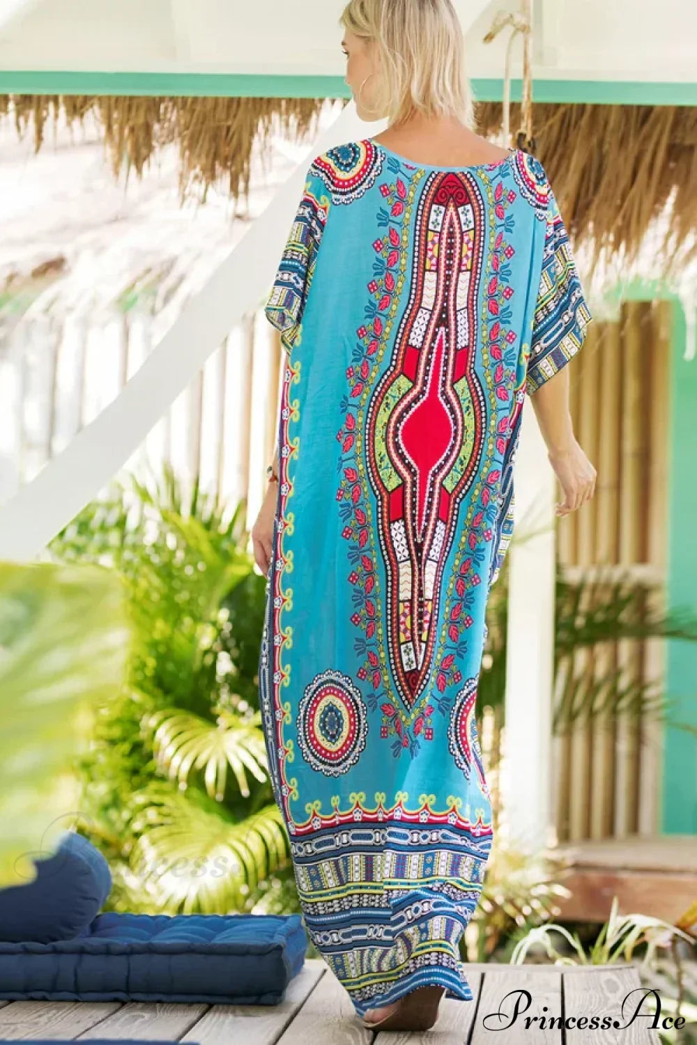 Maxi Kaftan Dress Rayon Ethnic Floral Print Beach Sundress